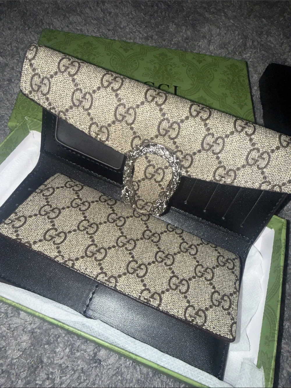 Beige Brown GG Supreme Dionysus Continental Wallet with Silver Hardware - Picture 7 of 8